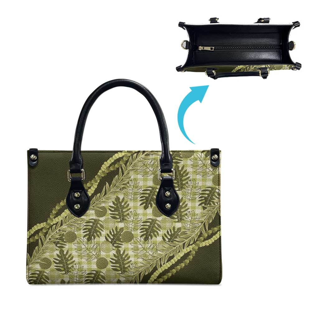 Hawaii Breadfruit Palaka Leather Bag Omaomao Maile Lei - Polynesian Pride