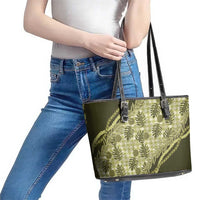 Hawaii Breadfruit Palaka Leather Tote Bag Omaomao Maile Lei - Polynesian Pride