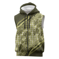 Hawaii Breadfruit Palaka Sleeveless Zip Hoodie Omaomao Maile Lei LT9 Green - Polynesian Pride