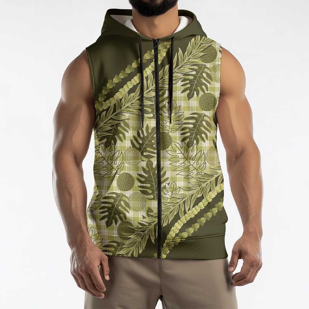 Hawaii Breadfruit Palaka Sleeveless Zip Hoodie Omaomao Maile Lei LT9 - Polynesian Pride