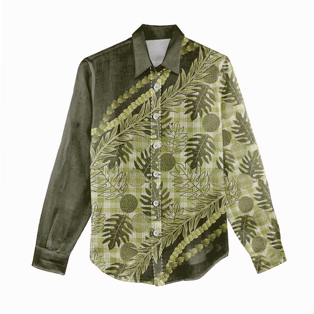 Hawaii Breadfruit Palaka Women Casual Shirt Omaomao Maile Lei - Polynesian Pride