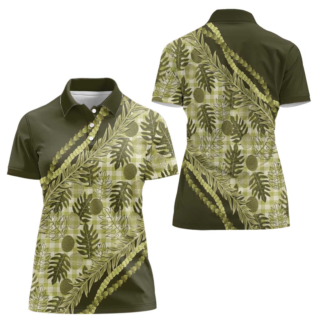 Hawaii Breadfruit Palaka Women Polo Shirt Omaomao Maile Lei - Polynesian Pride