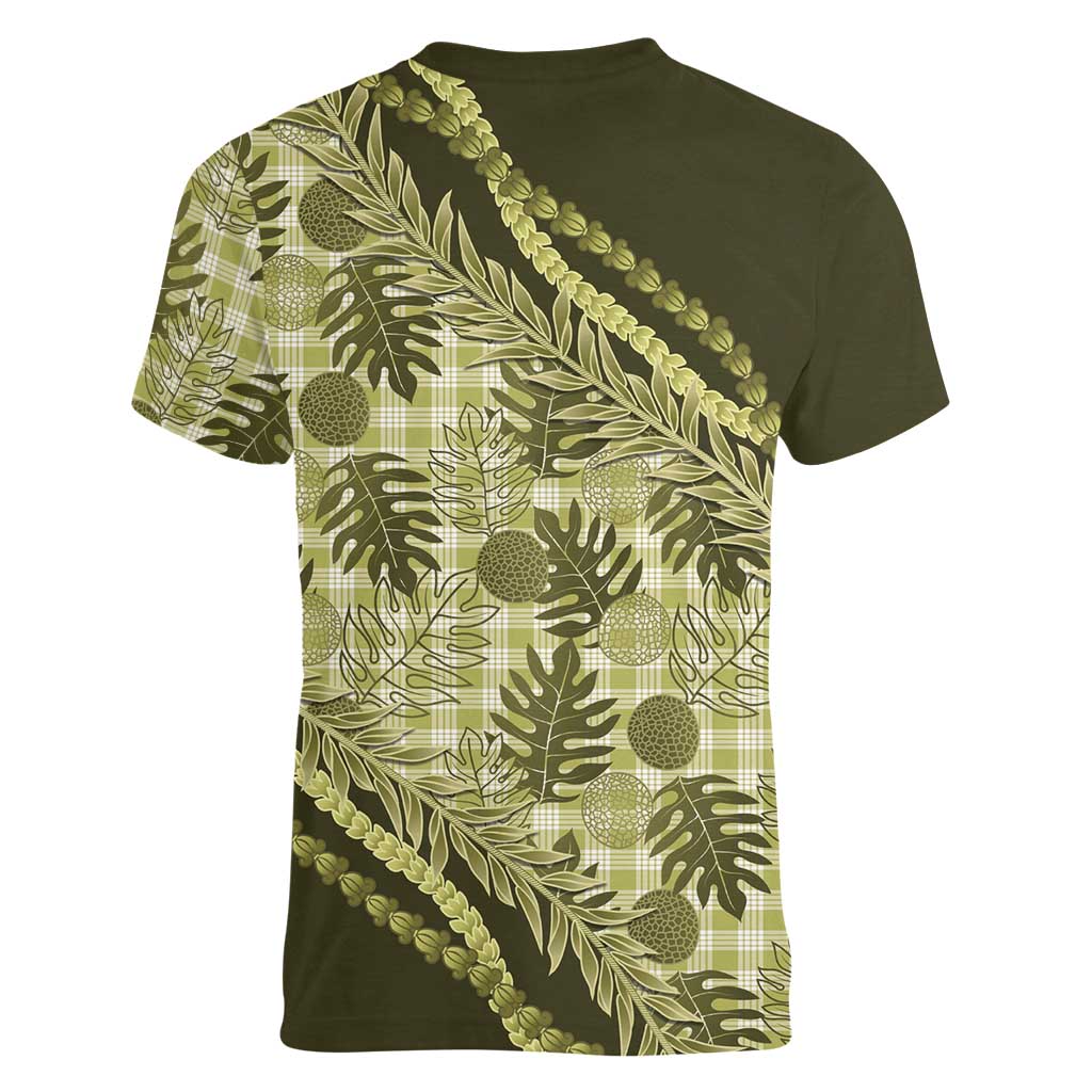 Hawaii Breadfruit Palaka Women V-Neck T-Shirt Omaomao Maile Lei - Polynesian Pride
