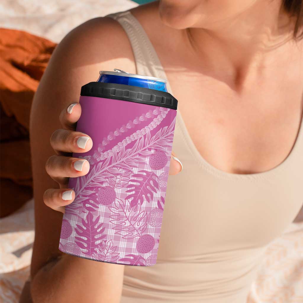 Hawaii Breadfruit Palaka 4 in 1 Can Cooler Tumbler Omaomao Ulaula Maile Lei - Polynesian Pride