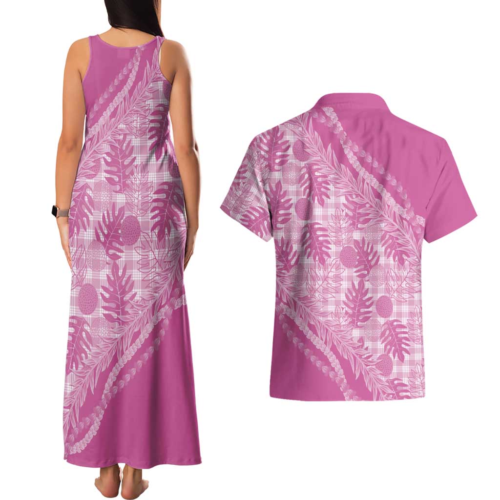 Hawaii Breadfruit Palaka Couples Matching Tank Maxi Dress and Hawaiian Shirt Omaomao Ulaula Maile Lei - Polynesian Pride