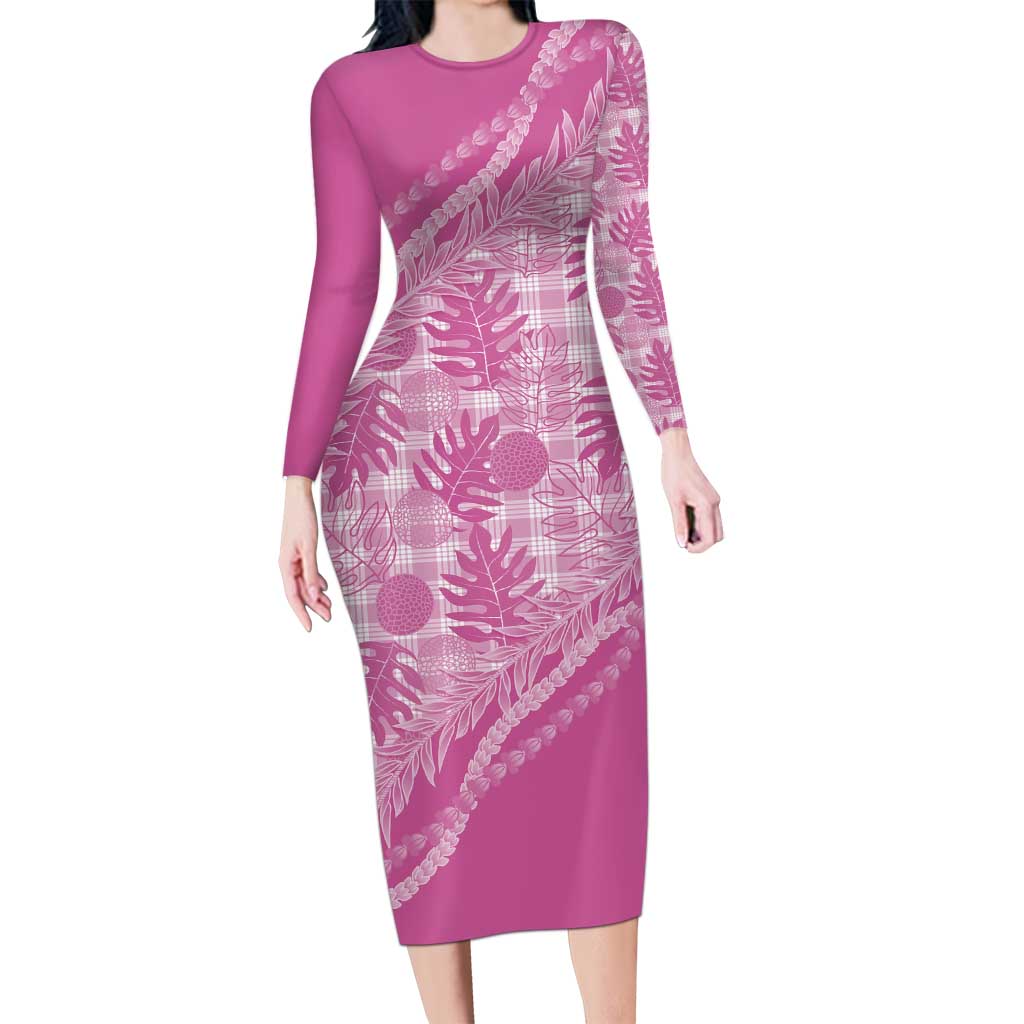 Hawaii Breadfruit Palaka Family Matching Long Sleeve Bodycon Dress and Hawaiian Shirt Omaomao Ulaula Maile Lei - Polynesian Pride