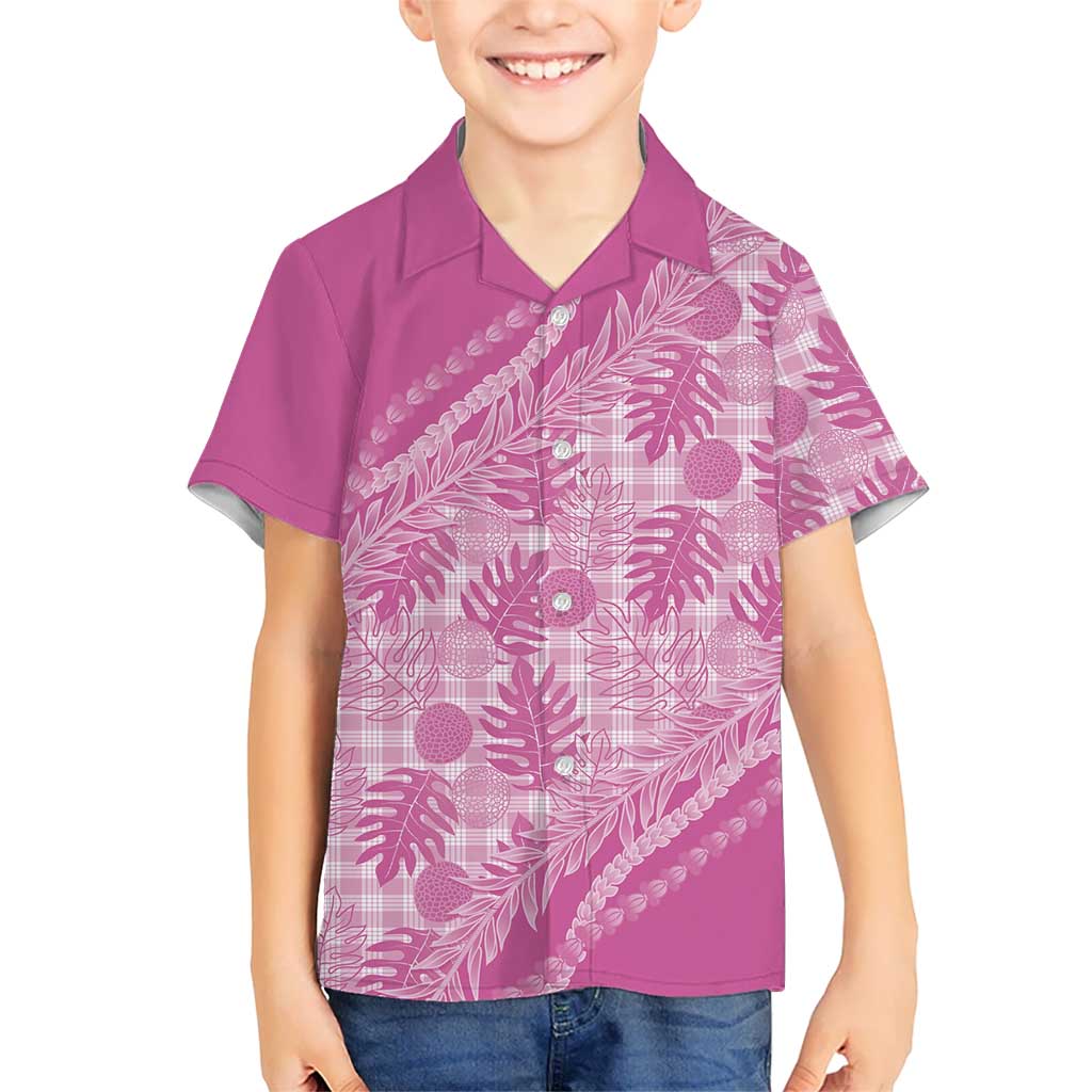 Hawaii Breadfruit Palaka Family Matching Off Shoulder Short Dress and Hawaiian Shirt Omaomao Ulaula Maile Lei - Polynesian Pride