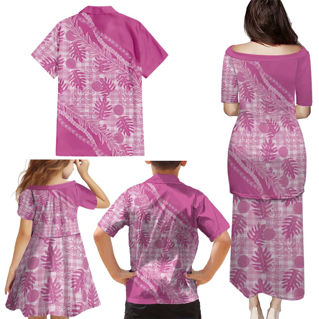 Hawaii Breadfruit Palaka Family Matching Puletasi and Hawaiian Shirt Omaomao Ulaula Maile Lei - Polynesian Pride