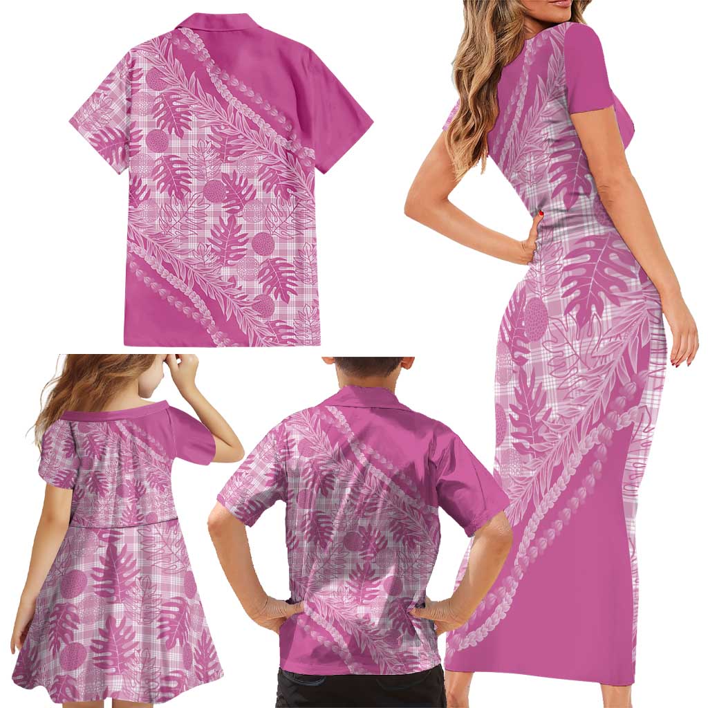 Hawaii Breadfruit Palaka Family Matching Short Sleeve Bodycon Dress and Hawaiian Shirt Omaomao Ulaula Maile Lei - Polynesian Pride