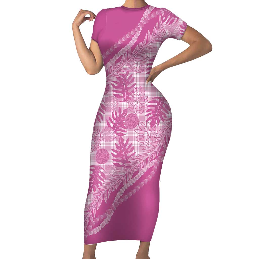 Hawaii Breadfruit Palaka Family Matching Short Sleeve Bodycon Dress and Hawaiian Shirt Omaomao Ulaula Maile Lei - Polynesian Pride