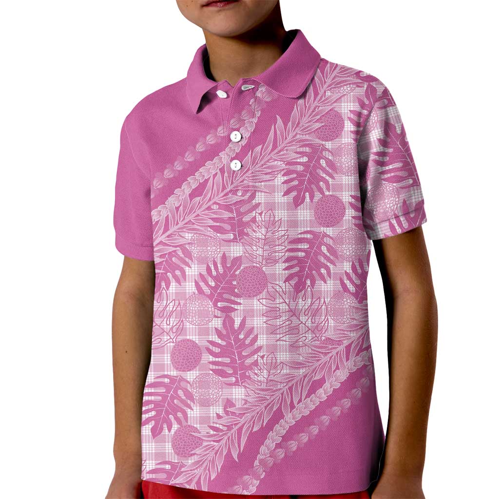 Hawaii Breadfruit Palaka Kid Polo Shirt Omaomao Ulaula Maile Lei LT9 Kid Pink - Polynesian Pride