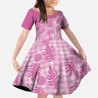 Hawaii Breadfruit Palaka Kid Short Sleeve Dress Omaomao Ulaula Maile Lei LT9 KID Pink - Polynesian Pride