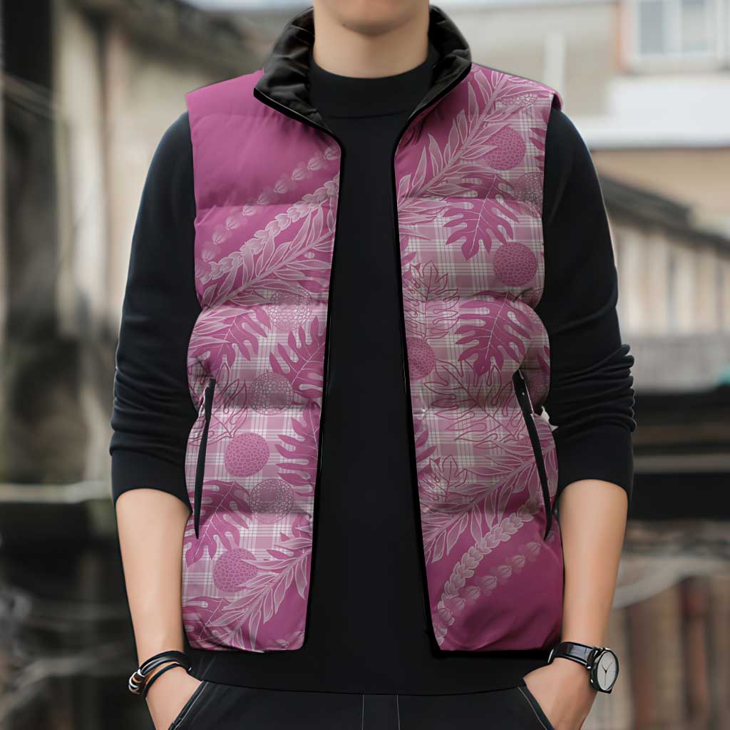 Hawaii Breadfruit Palaka Sleeveless Puffer Jacket Omaomao Ulaula Maile Lei - Polynesian Pride