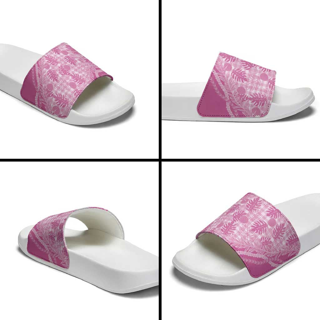 Hawaii Breadfruit Palaka Slide Sandals Omaomao Ulaula Maile Lei - Polynesian Pride