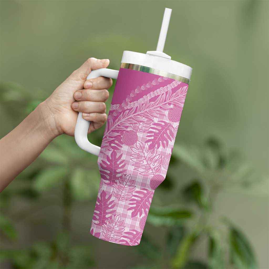 Hawaii Breadfruit Palaka Tumbler With Handle Omaomao Ulaula Maile Lei - Polynesian Pride
