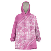 Hawaii Breadfruit Palaka Wearable Blanket Hoodie Omaomao Ulaula Maile Lei LT9 One Size Pink - Polynesian Pride
