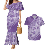 Hawaii Breadfruit Palaka Couples Matching Mermaid Dress and Hawaiian Shirt Poni Maile Lei LT9 Purple - Polynesian Pride