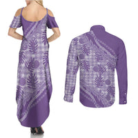 Hawaii Breadfruit Palaka Couples Matching Summer Maxi Dress and Long Sleeve Button Shirt Poni Maile Lei LT9 - Polynesian Pride
