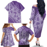 Hawaii Breadfruit Palaka Family Matching Off The Shoulder Long Sleeve Dress and Hawaiian Shirt Poni Maile Lei - Polynesian Pride