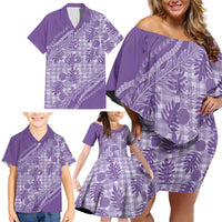 Hawaii Breadfruit Palaka Family Matching Off Shoulder Short Dress and Hawaiian Shirt Poni Maile Lei - Polynesian Pride