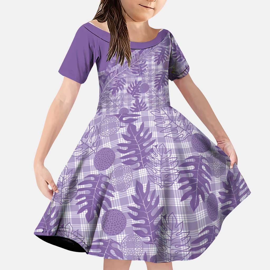 Hawaii Breadfruit Palaka Family Matching Puletasi and Hawaiian Shirt Poni Maile Lei LT9 Daughter's Dress Purple - Polynesian Pride