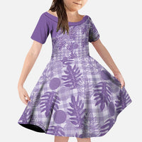 Hawaii Breadfruit Palaka Family Matching Puletasi and Hawaiian Shirt Poni Maile Lei LT9 Daughter's Dress Purple - Polynesian Pride