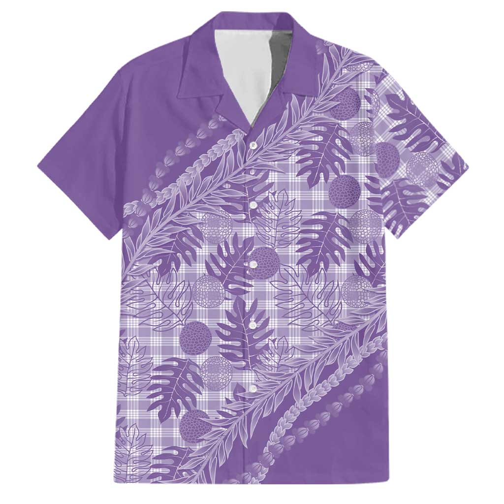 Hawaii Breadfruit Palaka Family Matching Puletasi and Hawaiian Shirt Poni Maile Lei LT9 Dad's Shirt - Short Sleeve Purple - Polynesian Pride