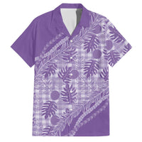 Hawaii Breadfruit Palaka Family Matching Puletasi and Hawaiian Shirt Poni Maile Lei LT9 Dad's Shirt - Short Sleeve Purple - Polynesian Pride