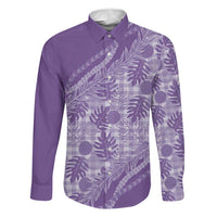 Hawaii Breadfruit Palaka Family Matching Puletasi and Hawaiian Shirt Poni Maile Lei LT9 Dad's Shirt - Long Sleeve Purple - Polynesian Pride