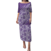 Hawaii Breadfruit Palaka Family Matching Puletasi and Hawaiian Shirt Poni Maile Lei LT9 Mom's Dress Purple - Polynesian Pride