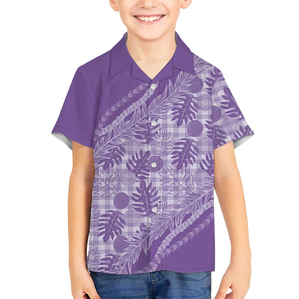 Hawaii Breadfruit Palaka Family Matching Puletasi and Hawaiian Shirt Poni Maile Lei LT9 Son's Shirt Purple - Polynesian Pride