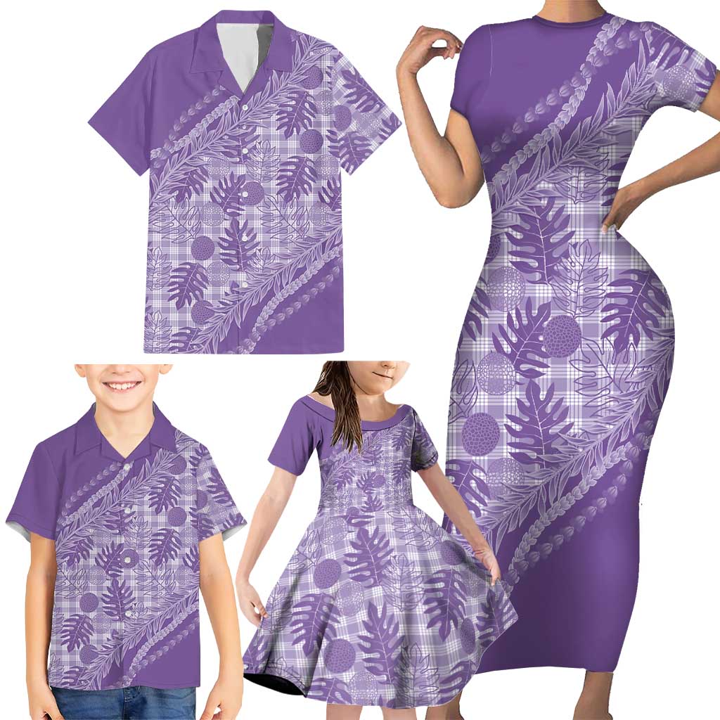 Hawaii Breadfruit Palaka Family Matching Short Sleeve Bodycon Dress and Hawaiian Shirt Poni Maile Lei - Polynesian Pride