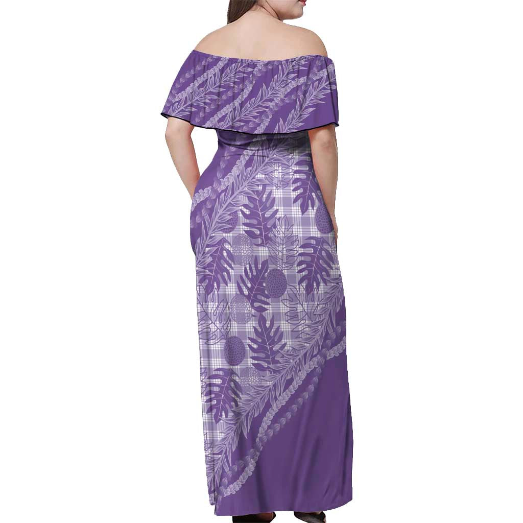 Hawaii Breadfruit Palaka Off Shoulder Maxi Dress Poni Maile Lei - Polynesian Pride