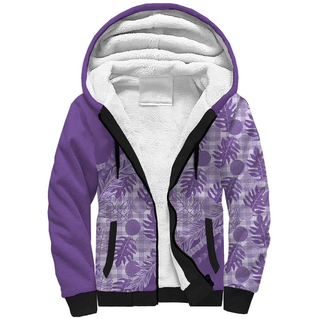 Hawaii Breadfruit Palaka Sherpa Hoodie Poni Maile Lei - Polynesian Pride