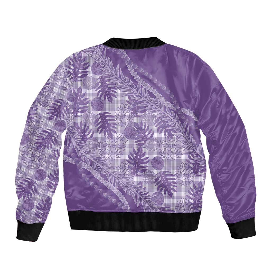 Hawaii Breadfruit Palaka Sleeve Zip Bomber Jacket Poni Maile Lei - Polynesian Pride