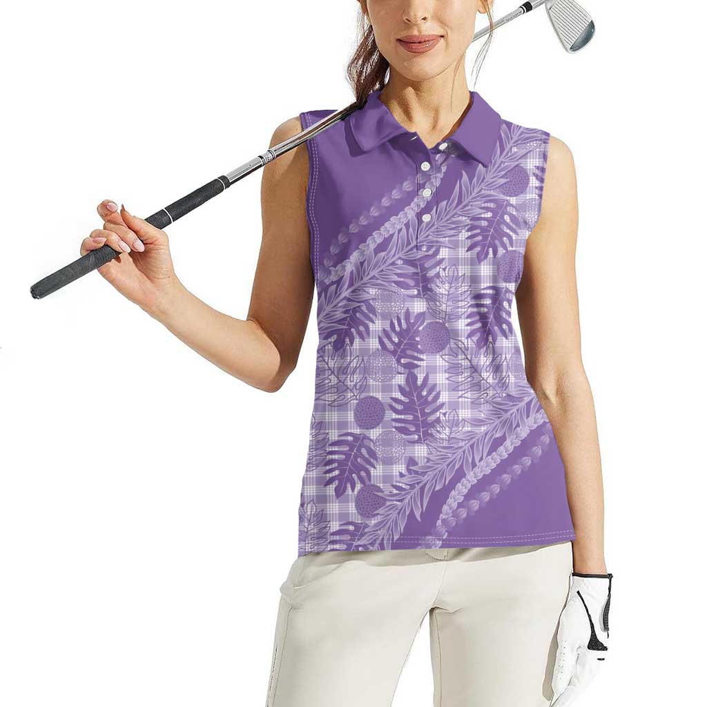 Hawaii Breadfruit Palaka Women Sleeveless Polo Shirt Poni Maile Lei - Polynesian Pride