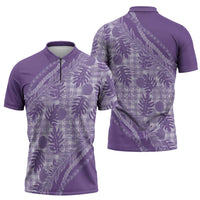 Hawaii Breadfruit Palaka Zipper Polo Shirt Poni Maile Lei - Polynesian Pride