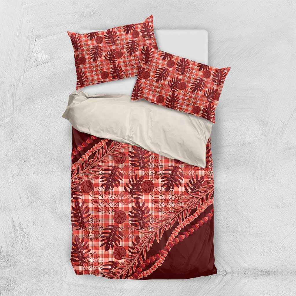 Hawaii Breadfruit Palaka Bedding Set Ulaula Maile Lei - Polynesian Pride