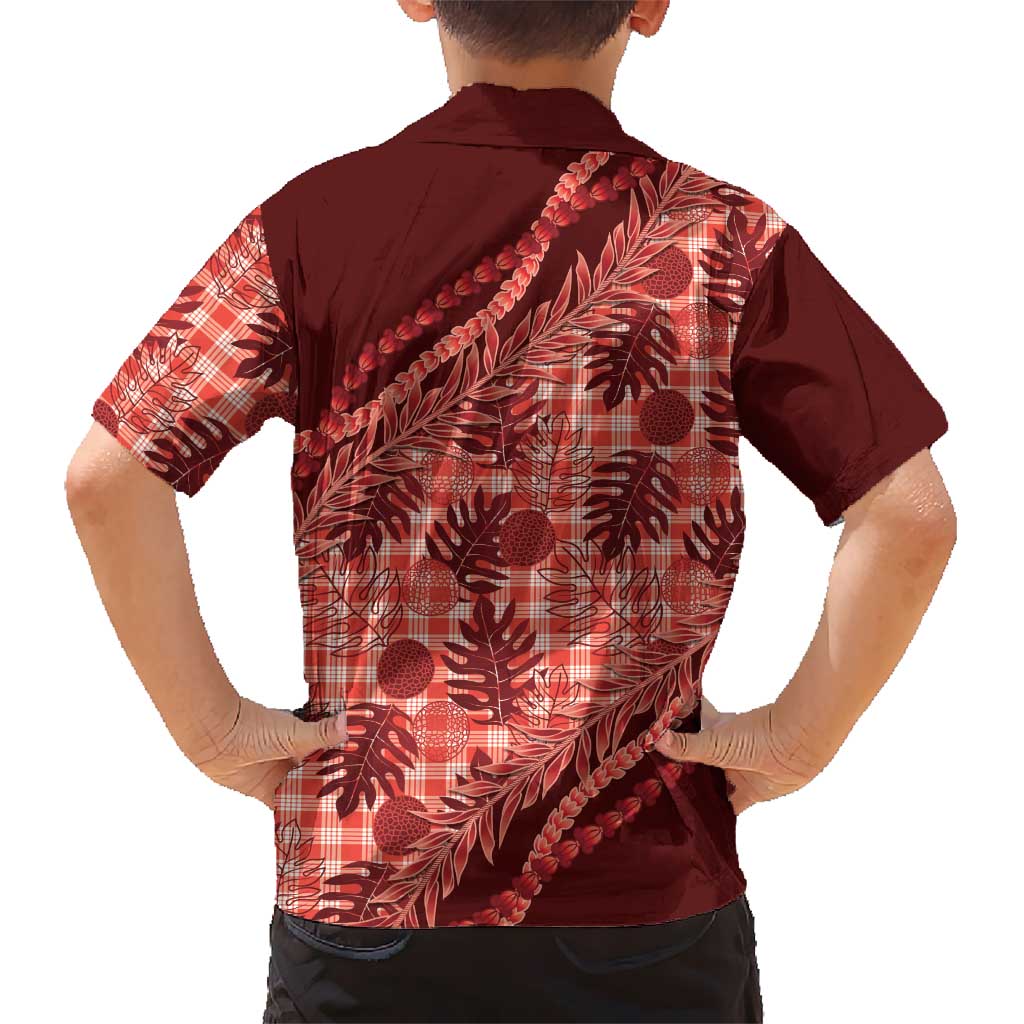 Hawaii Breadfruit Palaka Family Matching Puletasi and Hawaiian Shirt Ulaula Maile Lei LT9 - Polynesian Pride