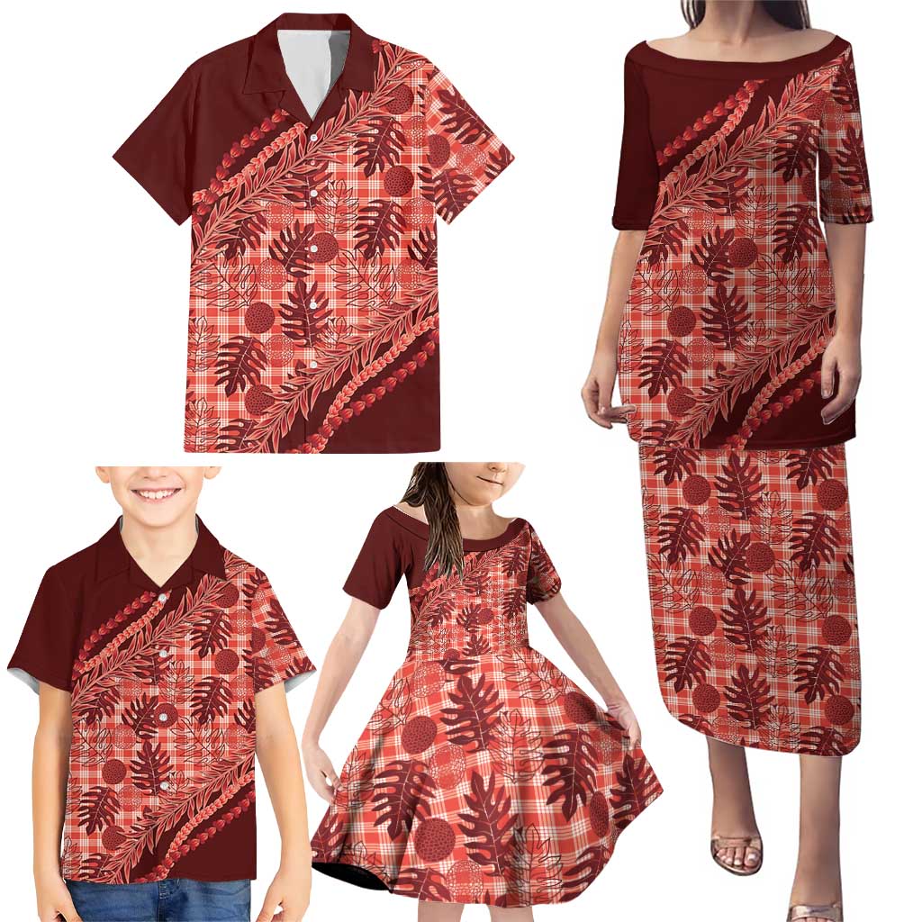 Hawaii Breadfruit Palaka Family Matching Puletasi and Hawaiian Shirt Ulaula Maile Lei LT9 - Polynesian Pride