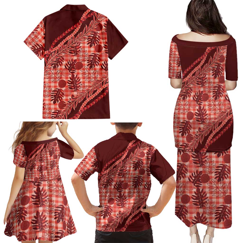 Hawaii Breadfruit Palaka Family Matching Puletasi and Hawaiian Shirt Ulaula Maile Lei LT9 - Polynesian Pride