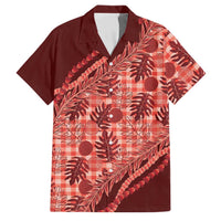 Hawaii Breadfruit Palaka Family Matching Puletasi and Hawaiian Shirt Ulaula Maile Lei LT9 Dad's Shirt - Short Sleeve Red - Polynesian Pride