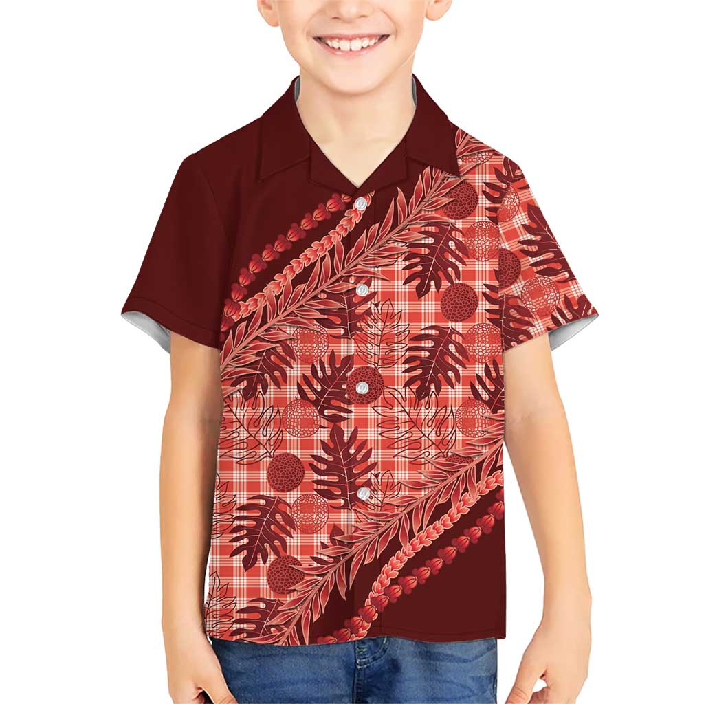 Hawaii Breadfruit Palaka Family Matching Puletasi and Hawaiian Shirt Ulaula Maile Lei LT9 Son's Shirt Red - Polynesian Pride