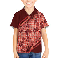 Hawaii Breadfruit Palaka Family Matching Puletasi and Hawaiian Shirt Ulaula Maile Lei LT9 Son's Shirt Red - Polynesian Pride