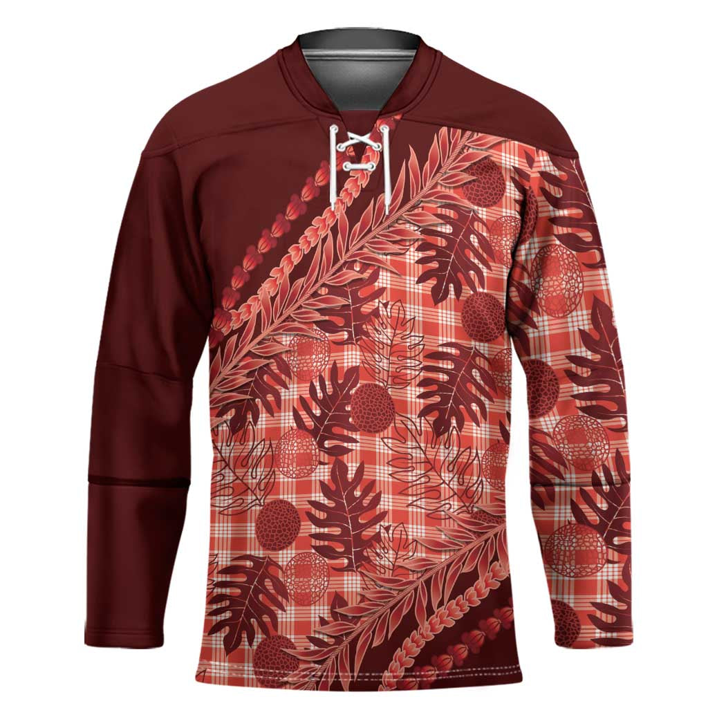 Hawaii Breadfruit Palaka Hockey Jersey Ulaula Maile Lei - Polynesian Pride