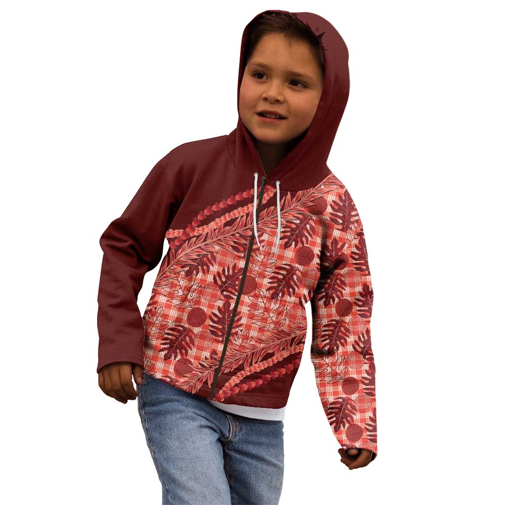 Hawaii Breadfruit Palaka Kid Hoodie Ulaula Maile Lei - Polynesian Pride