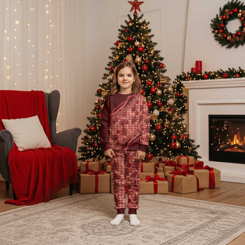 Hawaii Breadfruit Palaka Christmas Pajama Set Ulaula Maile Lei - Polynesian Pride