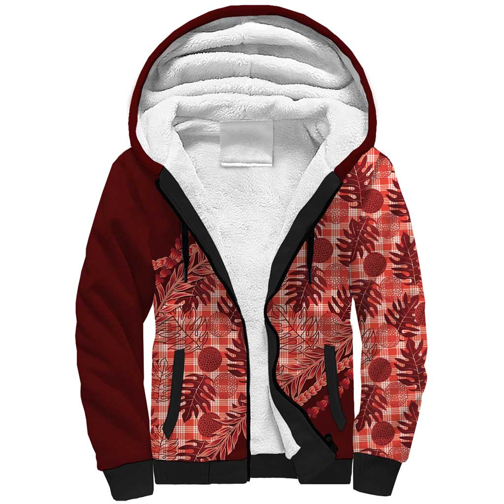 Hawaii Breadfruit Palaka Sherpa Hoodie Ulaula Maile Lei - Polynesian Pride