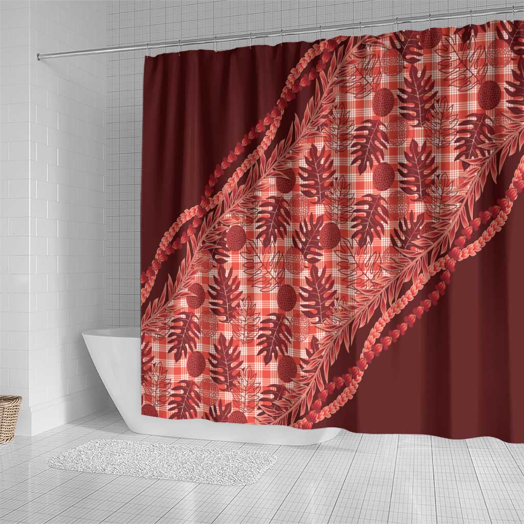 Hawaii Breadfruit Palaka Shower Curtain Ulaula Maile Lei - Polynesian Pride