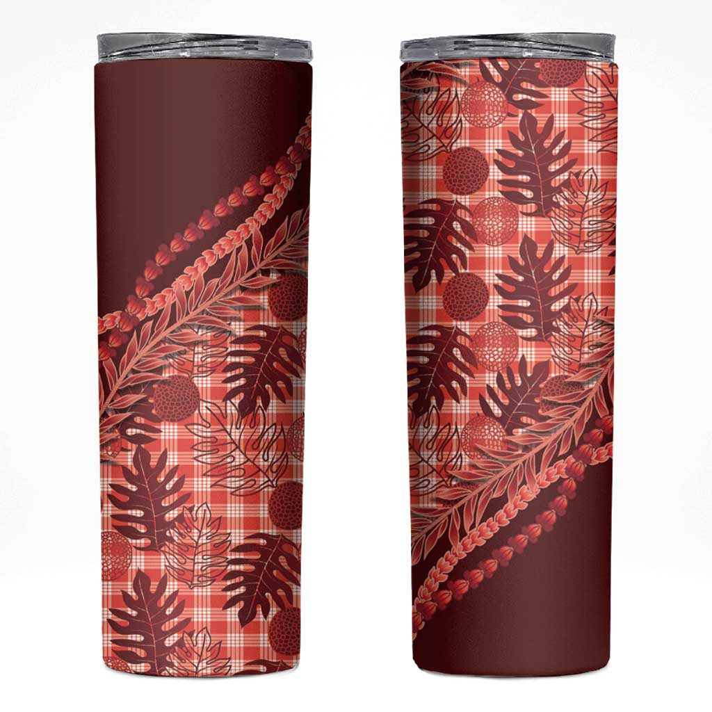 Hawaii Breadfruit Palaka Skinny Tumbler Ulaula Maile Lei LT9 Red - Polynesian Pride